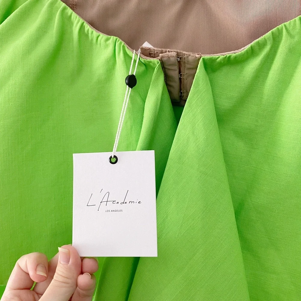 L’Academie Darragh Linen Strapless Handkerchief Top in Lime Green NWT - Picture 9 of 9